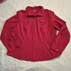 Chico's women's medium red long sleeve stretch blouse EUC
